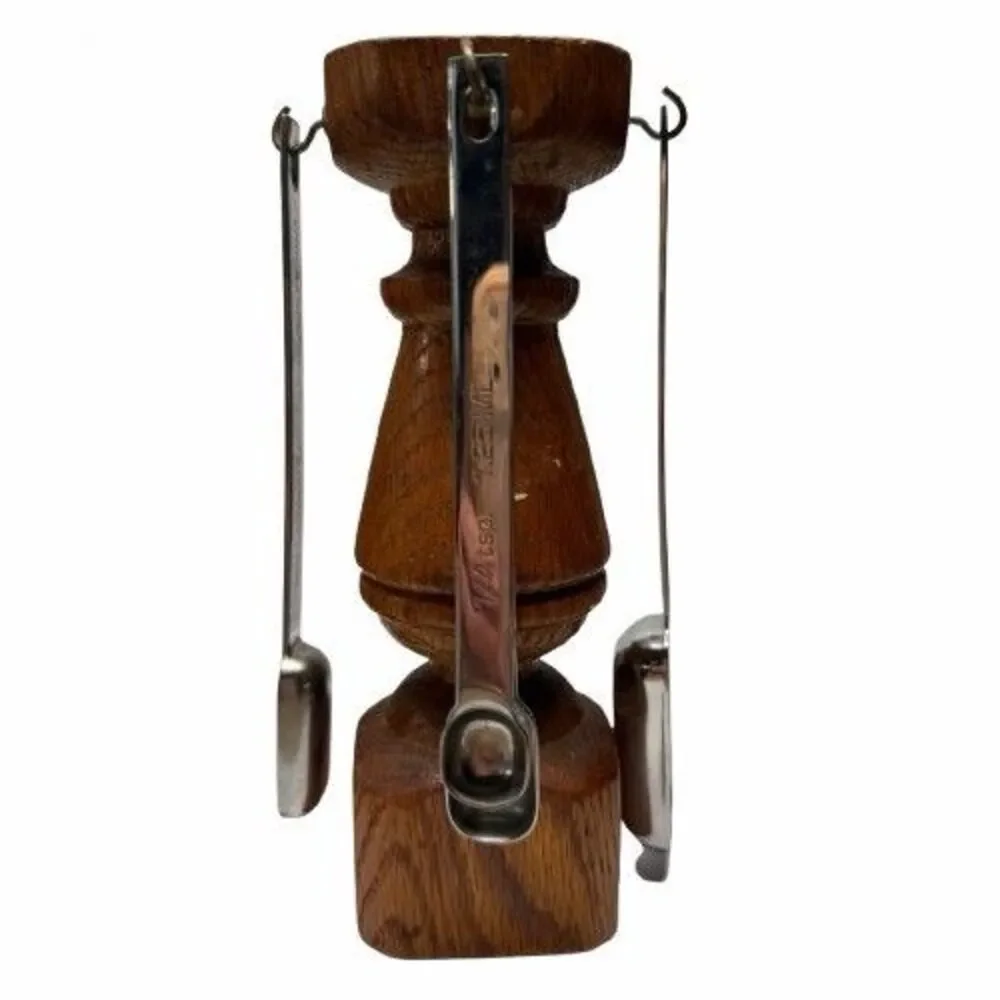 Vintage Wood Measuring Spoon Tree Stand Caddy Spoon Holder Handmade Signed